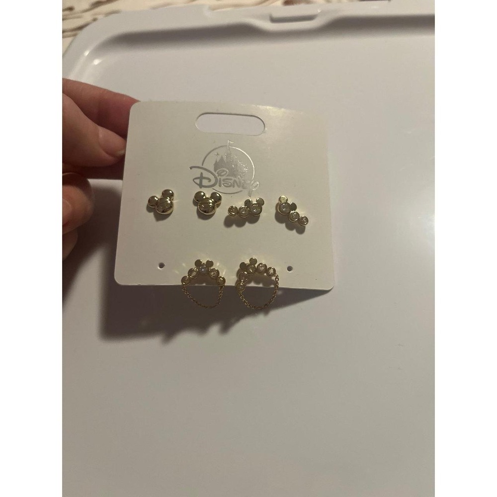 DISNEY PARKS Mickey Mouse Ear Set 3 of 4 Gold Toned Studs & Dangling Earrings